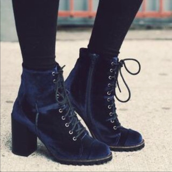 Report Signature Shoes - Report Signature Allon Blue Velvet Combat Boots